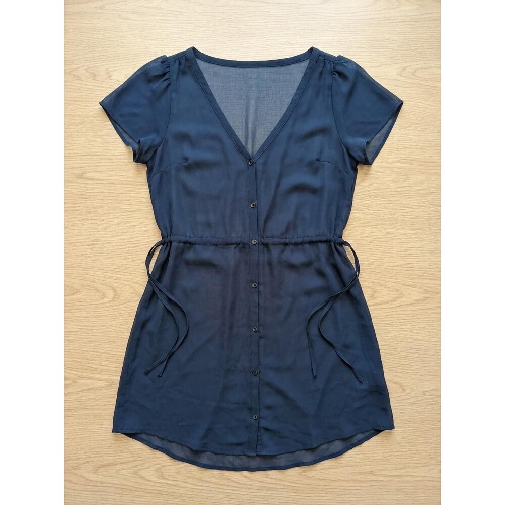 Women's Blue Sheer Beach Cover Up XS Lightweight Chiffon Swimsuit Wrap Vacation - Picture 2 of 8